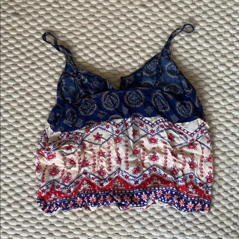 Button Top. Summer Patterns. Red, Blue White - image 3